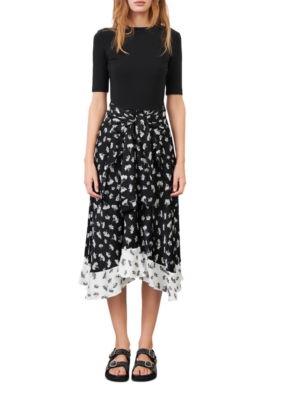 Maje Raprina Mixed Material Midi Dress